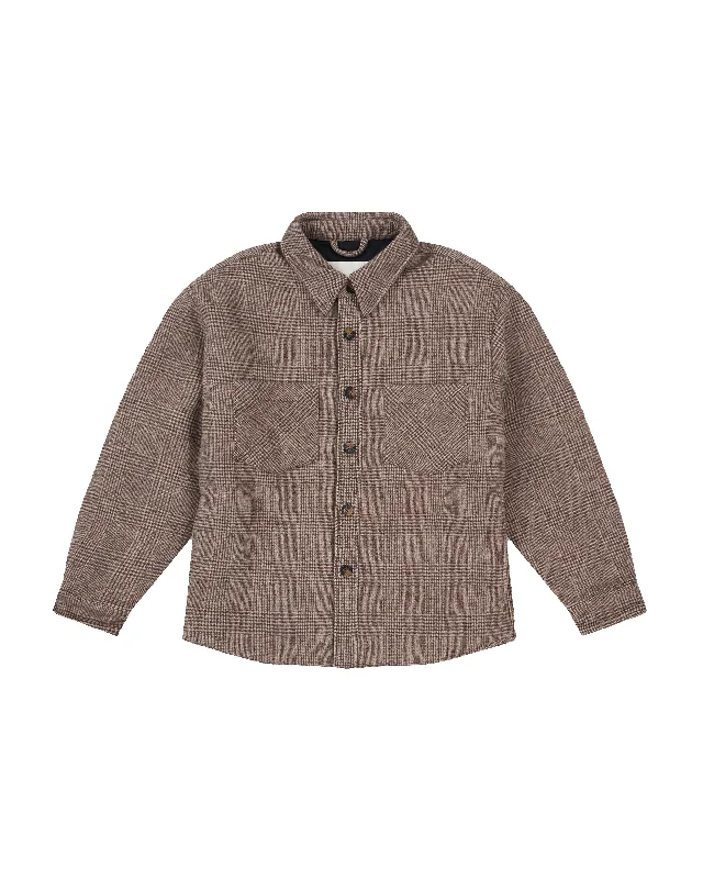 PLAID OVERSHIRT - MOCHA-- Satin Blend Silk Blend Wool Blend