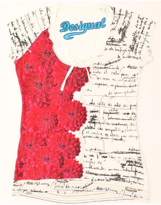 DESIGUAL Womens Crop Graphic T-Shirt Top UK 18 XL White Floral Cotton-- Collared T-Shirt Boat Neck A-Line DESIGUAL Womens Crop Graphic T-Shirt Top UK 18 XL White Floral Cotton-- Collared T-Shirt Boat Neck A-Line