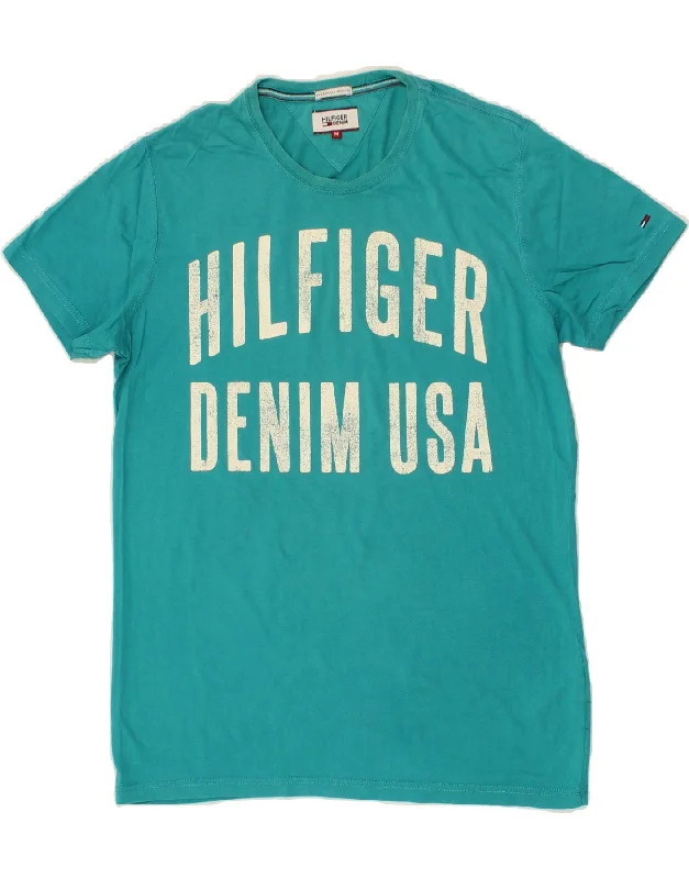 TOMMY HILFIGER Mens Graphic T-Shirt Top Medium Turquoise Cotton-- Print Jacquard Patchwork TOMMY HILFIGER Mens Graphic T-Shirt Top Medium Turquoise Cotton-- Print Jacquard Patchwork