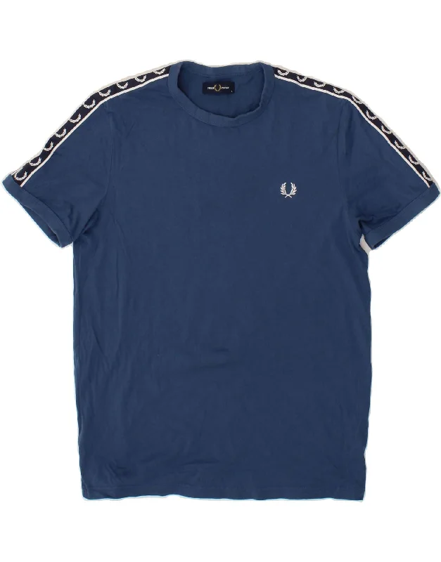 FRED PERRY Mens T-Shirt Top Large Blue Cotton-- Welt Pockets Slit Pockets