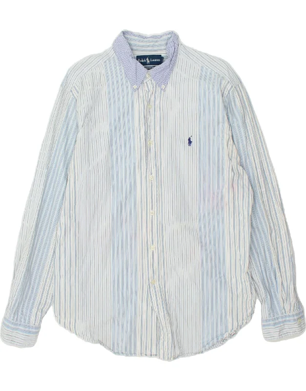 RALPH LAUREN Mens Classic Fit Shirt Large Blue Striped Cotton-- Lace Blend Ribbed Blend Corduroy Blend RALPH LAUREN Mens Classic Fit Shirt Large Blue Striped Cotton-- Lace Blend Ribbed Blend Corduroy Blend