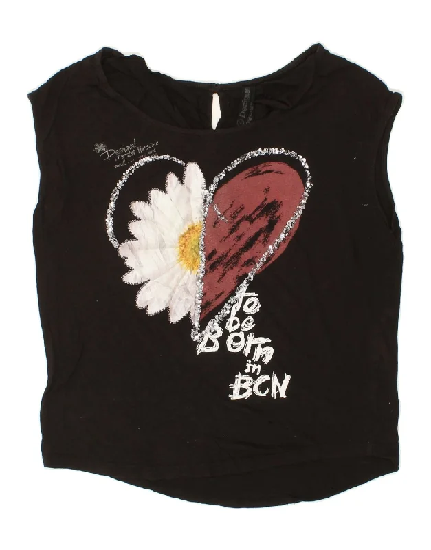 DESIGUAL Womens Graphic T-Shirt Top UK 14 Medium Black Floral Heart-- Chenille Blend Fleece Blend Nylon Blend DESIGUAL Womens Graphic T-Shirt Top UK 14 Medium Black Floral Heart-- Chenille Blend Fleece Blend Nylon Blend