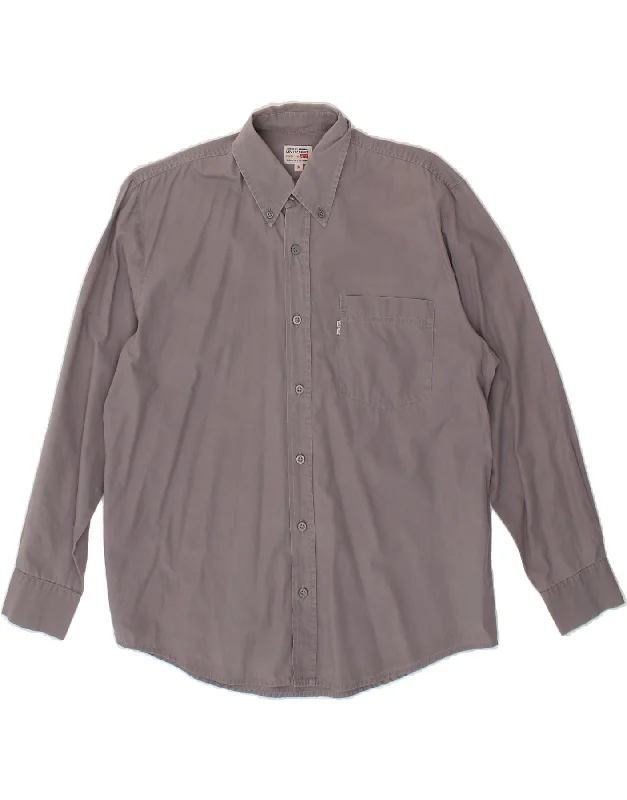 LEVI'S Mens Shirt Medium Grey Cotton-- Notch Collar Peter Pan Collar Cowl Neck