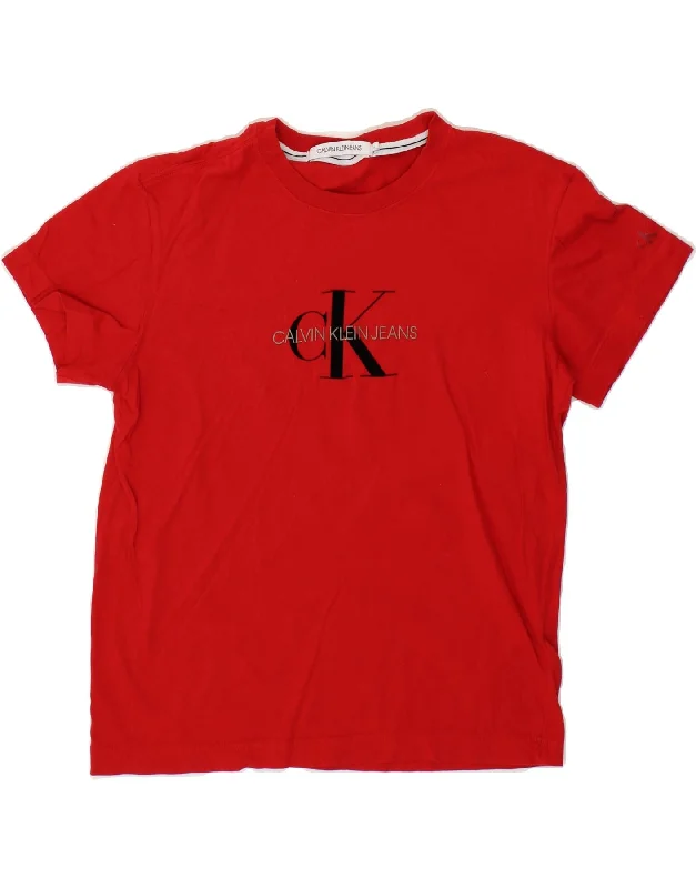 CALVIN KLEIN JEANS Mens Graphic T-Shirt Top Small Red Cotton-- Zippered Front Buttoned Front Snap Front CALVIN KLEIN JEANS Mens Graphic T-Shirt Top Small Red Cotton-- Zippered Front Buttoned Front Snap Front