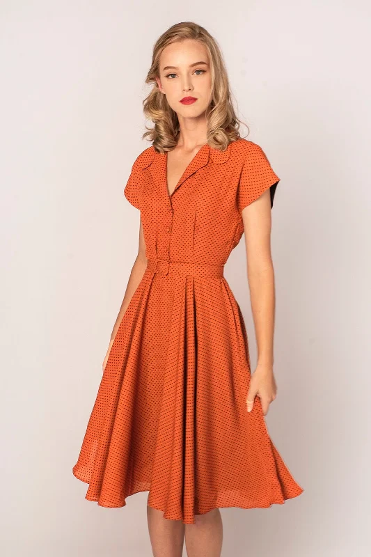 Manette Orange & Black Dots Dress Tunics Spring floral