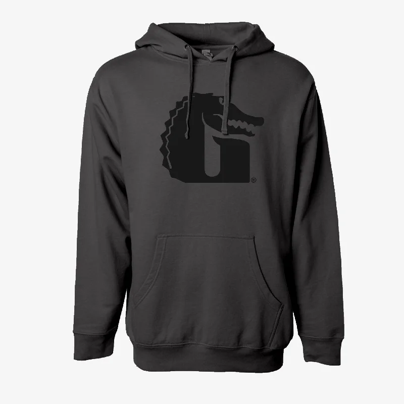 Gator Wader Logo Hoodie | Charcoal Grey Hoodie with Emblem Brand Identity