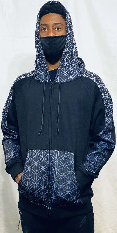 FLOWER OF LIFE KEME ZIP UP HOODIE Hoodie with High-Low Hem Asymmetrical Trendy