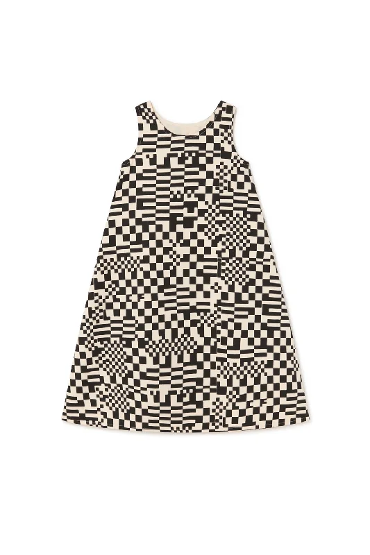 Nevermore Apron Dress-Cream/Black Tunics Satin smooth