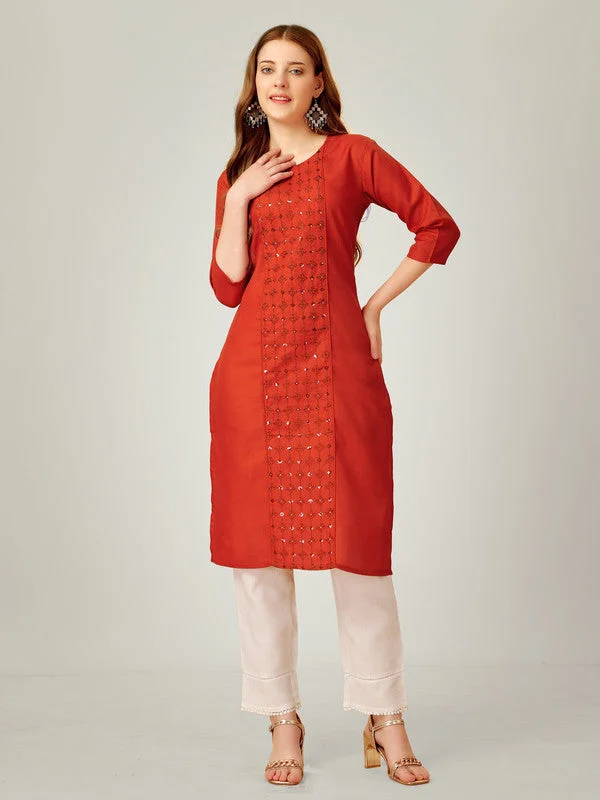 NOZ2TOZ Women Embroidered Cotton Blend Kurta Pant Set - Brown Comfy Cargo Trousers