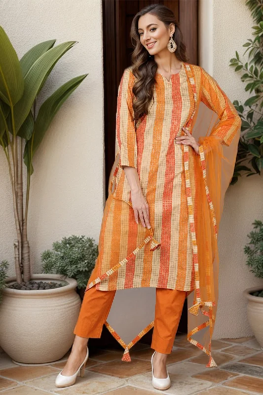 Ahika Orange Rayon Blend Checks Straight Suit Set With Pant Bottom Trendy High-Waist Trousers Ahika Orange Rayon Blend Checks Straight Suit Set With Pant Bottom Trendy High-Waist Trousers