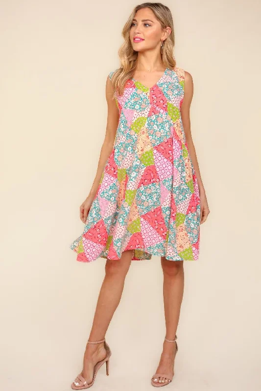 Blue Zone Planet | Haptics Full Size Babydoll Floral Patchwork Dress with Side Pockets Boat Neckline Classic Blue Zone Planet | Haptics Full Size Babydoll Floral Patchwork Dress with Side Pockets Boat Neckline Classic