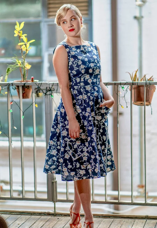 Bee Navy & White Floral Dress Tunics Sale discount