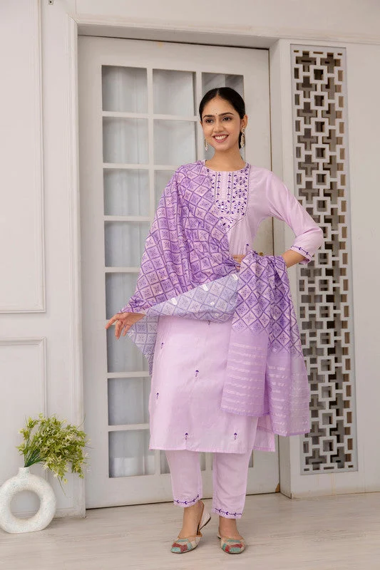 NOZ2TOZ Women's Viscose Yoke Design Solid Straight Kurta Pant With Dupatta - Lavendar Cozy Maternity Pants