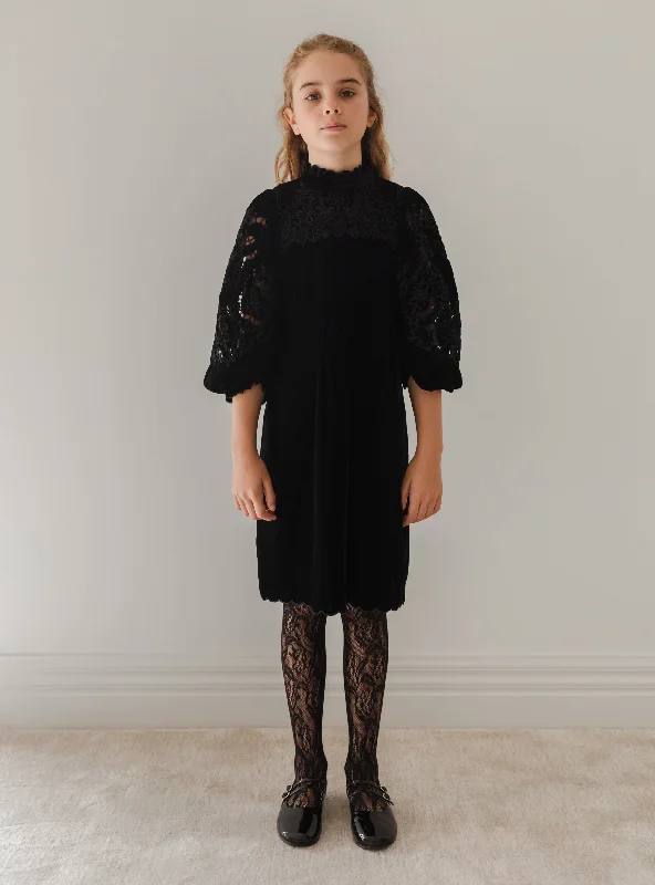 1213-Velvet Cut Out Dress-Black Tunics Winter warm