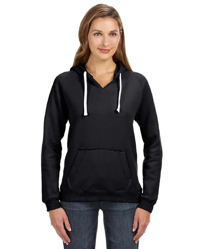 J America JA8836 Ladies' Sydney Brushed V-Neck Hooded Sweatshirt Hoodie with Mock Neck Collared Structured