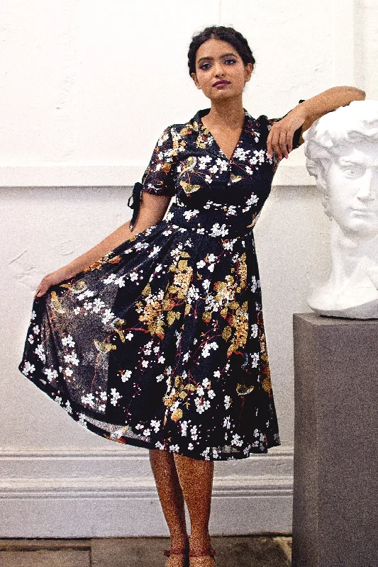 Kassandra Black Floral & Bird Dress Floral Print girly