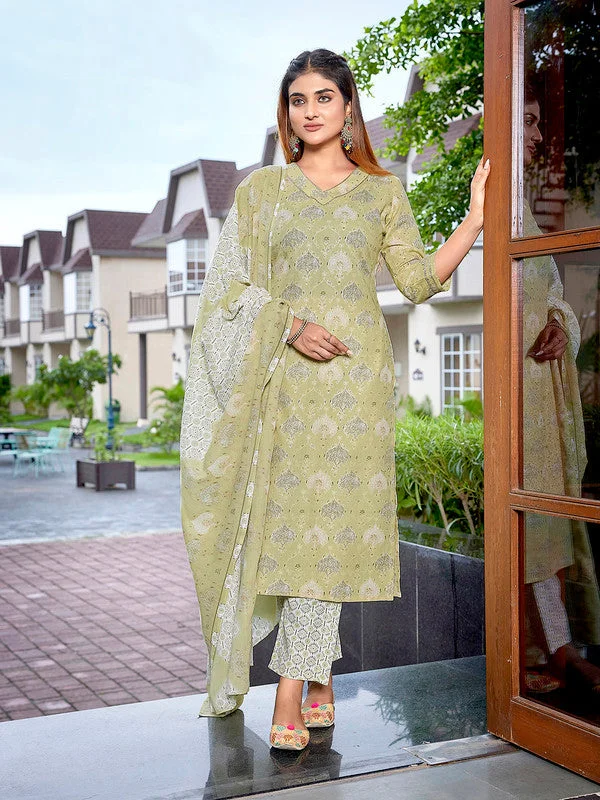 NOZ2TOZ Women's Cotton Blend Printed Straight Kurta Pant With Dupatta - Beige Sleek Black Pants NOZ2TOZ Women's Cotton Blend Printed Straight Kurta Pant With Dupatta - Beige Sleek Black Pants