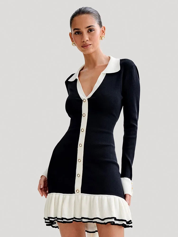 Wjczt outfit ideal Vallen Ruffled Bow Knit Mini Dress Classic Shift Mini Dress