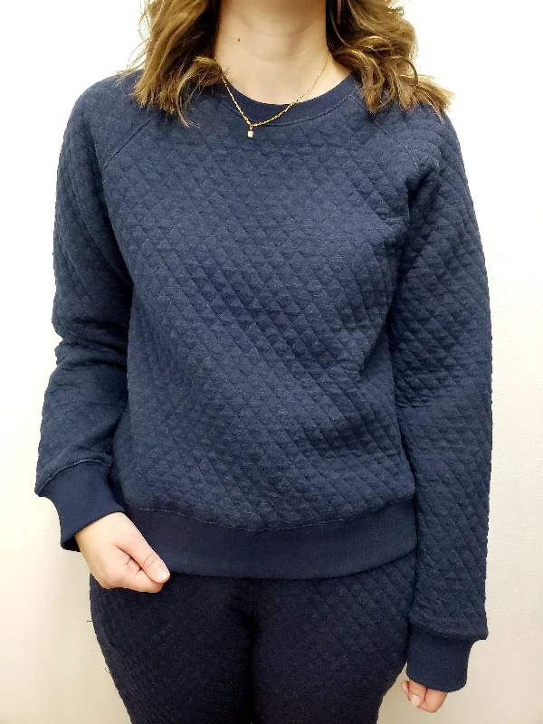 WOODLAWN QUILTED CREW SWEATSHIRT - NAVY Hoodie with Hem Applique Textured Unique