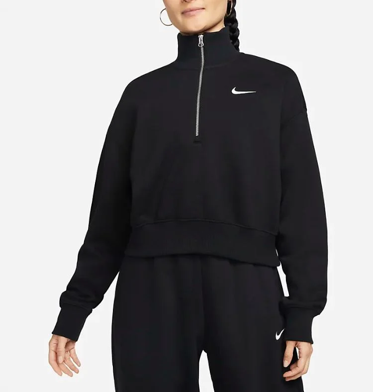 Nike Womens Phoenix Fleece 1/4 Zip Sweatshirt Hoodie with Hem Detail Decorative Unique