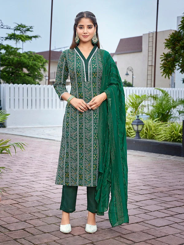 NOZ2TOZ Women's Cotton Blend Printed Straight Kurta Pant With Dupatta - Green Comfortable Pleated Pants NOZ2TOZ Women's Cotton Blend Printed Straight Kurta Pant With Dupatta - Green Comfortable Pleated Pants