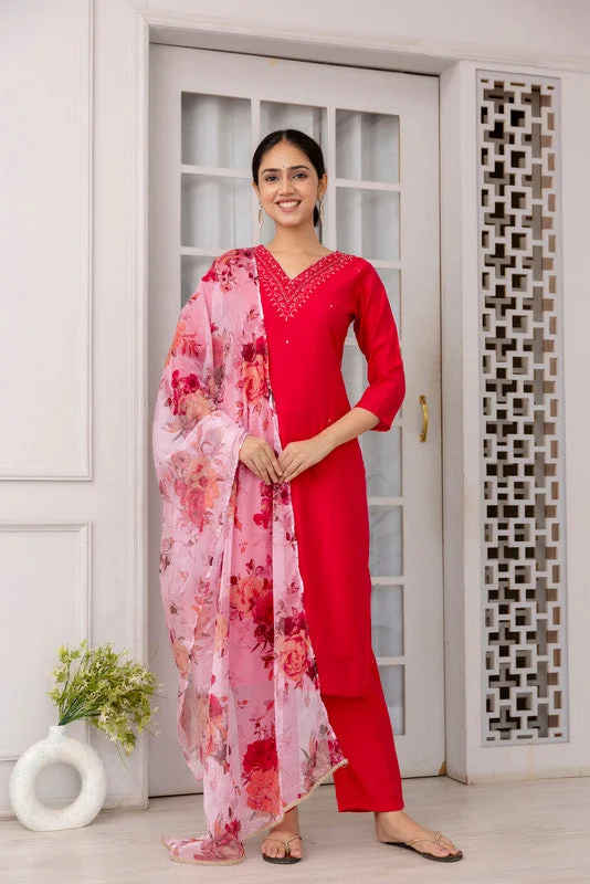 NOZ2TOZ Women's Viscose Yoke Design Solid Straight Kurta Pant With Dupatta - Rani Pink Chic Wool Trousers NOZ2TOZ Women's Viscose Yoke Design Solid Straight Kurta Pant With Dupatta - Rani Pink Chic Wool Trousers