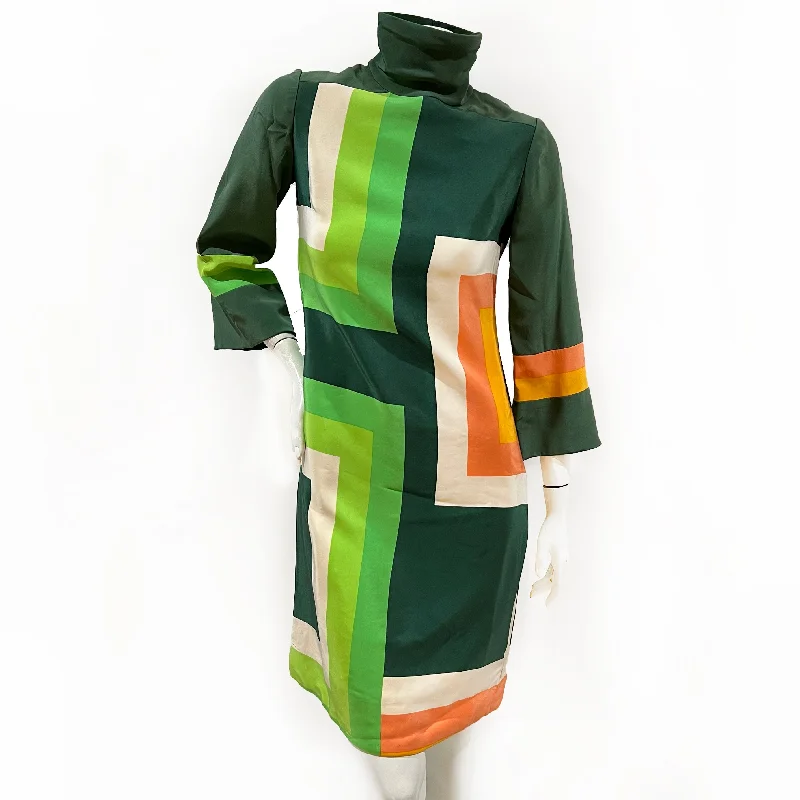 1960s Silk Blend Color Block Dress Tunics Summer linen