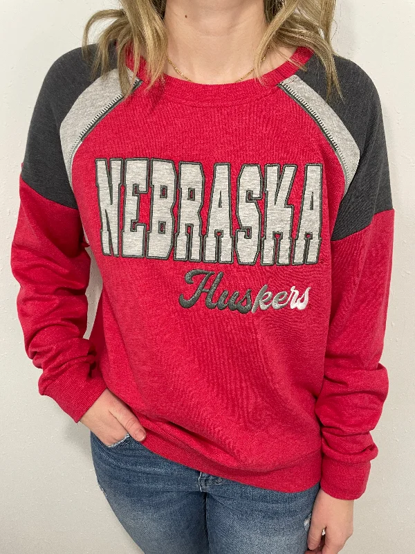 NEBRASKA LONDON CREW NECK SWEATSHIRT - RED/GREY Hoodie with Gradient Ombre Colorful