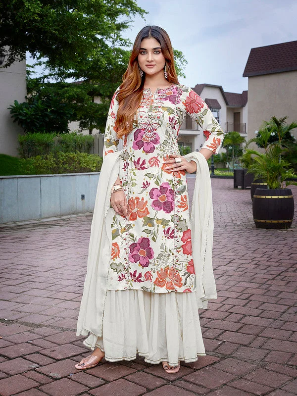 NOZ2TOZ Women's Viscose Embroidered Straight Kurta Pant With Dupatta - Multicolor Comfortable Wide-Leg Pants NOZ2TOZ Women's Viscose Embroidered Straight Kurta Pant With Dupatta - Multicolor Comfortable Wide-Leg Pants