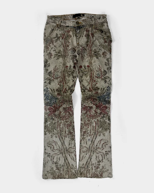Roberto Cavalli Flowers Print Cotton Pants 1990's Casual Drawstring Pants