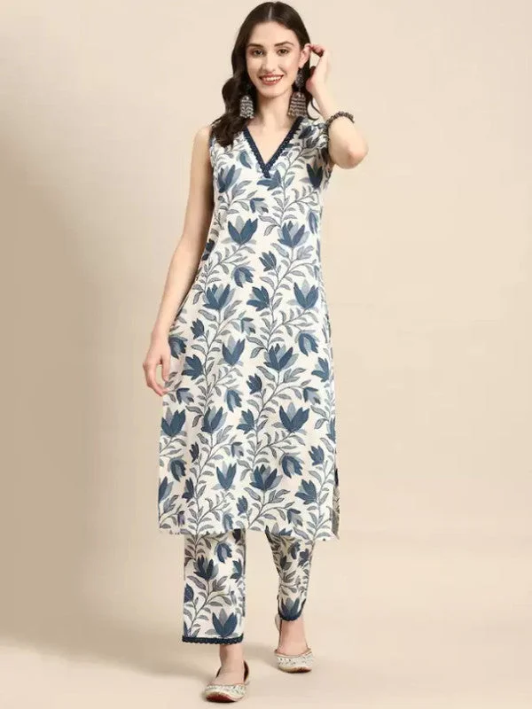 NOZ2TOZ Women's Viscose Floral Printed Straight Kurta With Pant Set - White & Grey Cozy Jogger Leggings NOZ2TOZ Women's Viscose Floral Printed Straight Kurta With Pant Set - White & Grey Cozy Jogger Leggings
