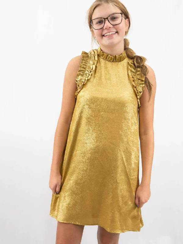 Metallic Ruffle Neckline Dress Tunics Prom sequined