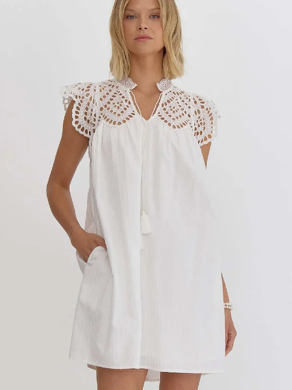 White Striped Eyelet Dress sweetheart Neckline Romantic