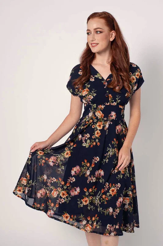 Dakota Navy / Orange Floral Dress Tunics Bridal satin