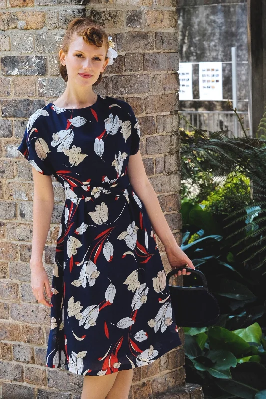 Anderson Navy & Red Floral Dress Tunics Denim casual