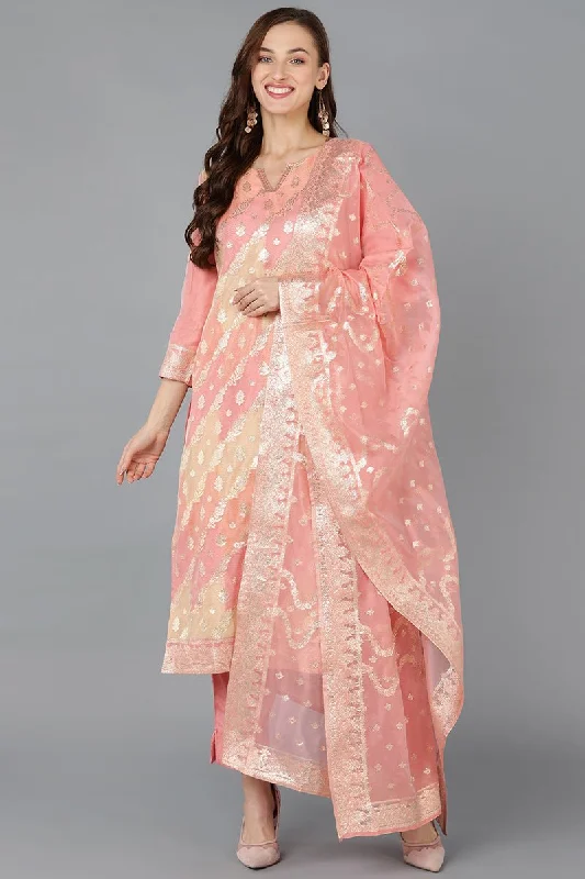Ahika Pink Poly Chanderi Woven Design Kurta Pant With Dupatta Fashionable Track Pants Ahika Pink Poly Chanderi Woven Design Kurta Pant With Dupatta Fashionable Track Pants