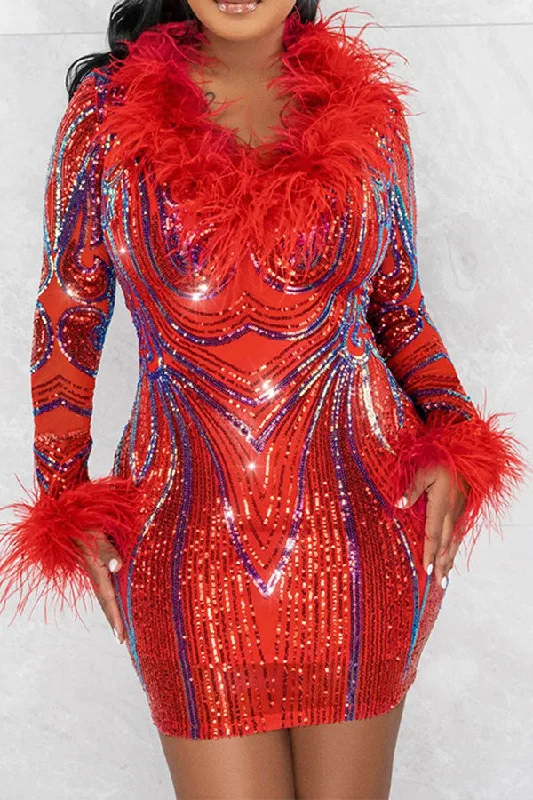 Tribal Pattern Sequined Festive Feather Trim Mini Dress Fashionable Button-Front Mini Dress Tribal Pattern Sequined Festive Feather Trim Mini Dress Fashionable Button-Front Mini Dress