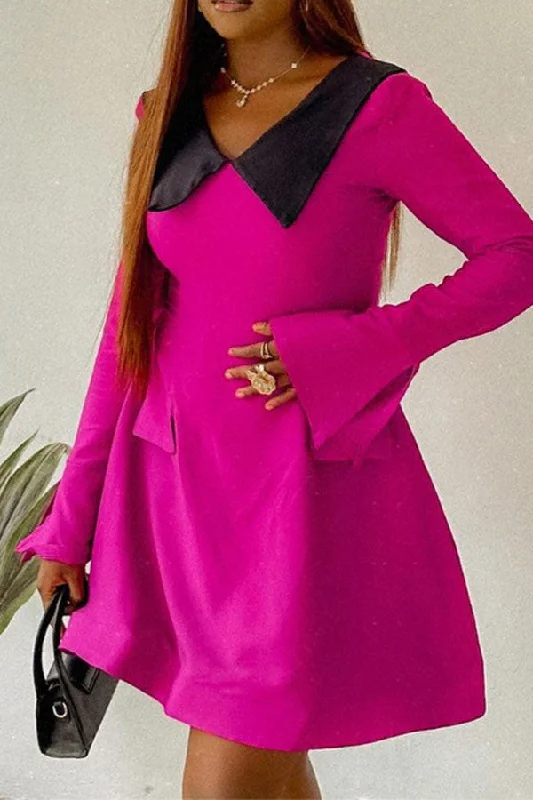 Hit Color Feminine Trumpet Sleeve A-Line Mini Dress Cozy Wraparound Mini Dress