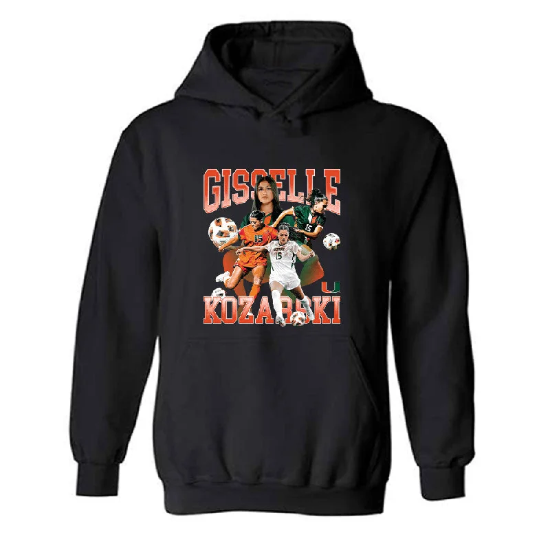 Miami - NCAA Women's Soccer : Gisselle Kozarski - Player Collage Hooded Sweatshirt Hoodie with Pastel Soft Subtle Miami - NCAA Women's Soccer : Gisselle Kozarski - Player Collage Hooded Sweatshirt Hoodie with Pastel Soft Subtle