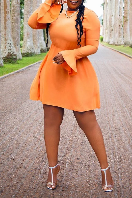 Solid Color Trumpet Sleeve Girly A-Line Mini Dress Stylish Summer Mini Dress