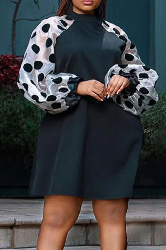Polka Dot Patchwork Urban Mini Dress Modern Satin Mini Dress