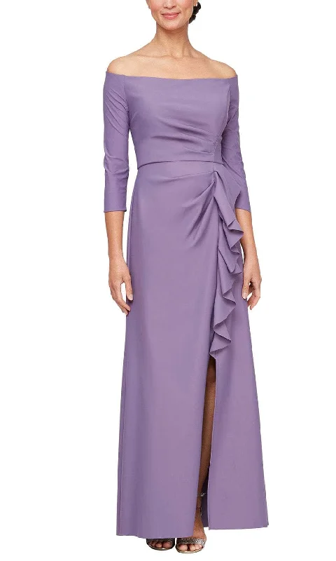 Alex Evenings 8134325 - Quarter Sleeve Crepe Formal Dress Square Neckline Feminine