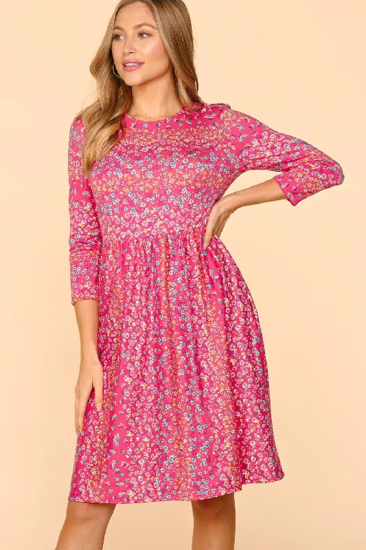 Blue Zone Planet |  Haptics Round Neck Floral Dress with Pockets Tunics Cozy soft