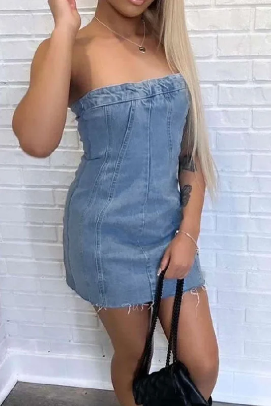Patchwork Modern Denim Mini Dress Comfortable Boho Mini Dress