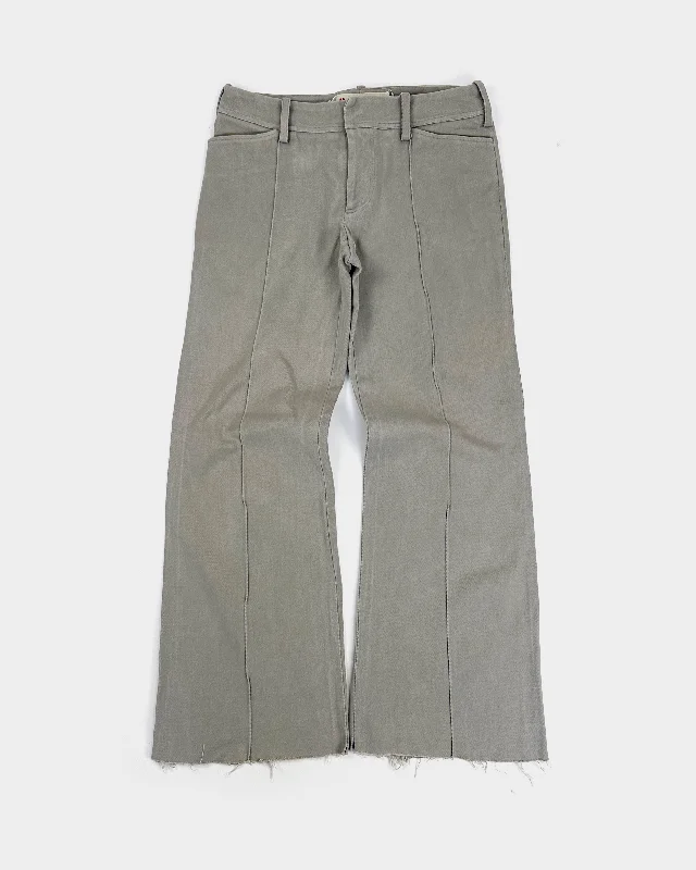 Marni Grey Flare Distressed Cotton Pants 1990's Relaxed Fit Trousers