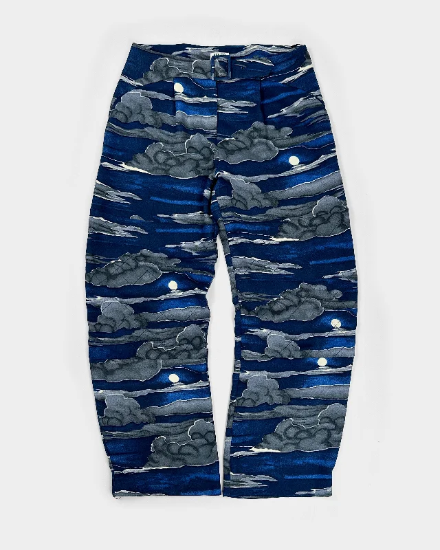 Kenzo Blue Printed Fluid Pants 2000's Modern Bootcut Pants