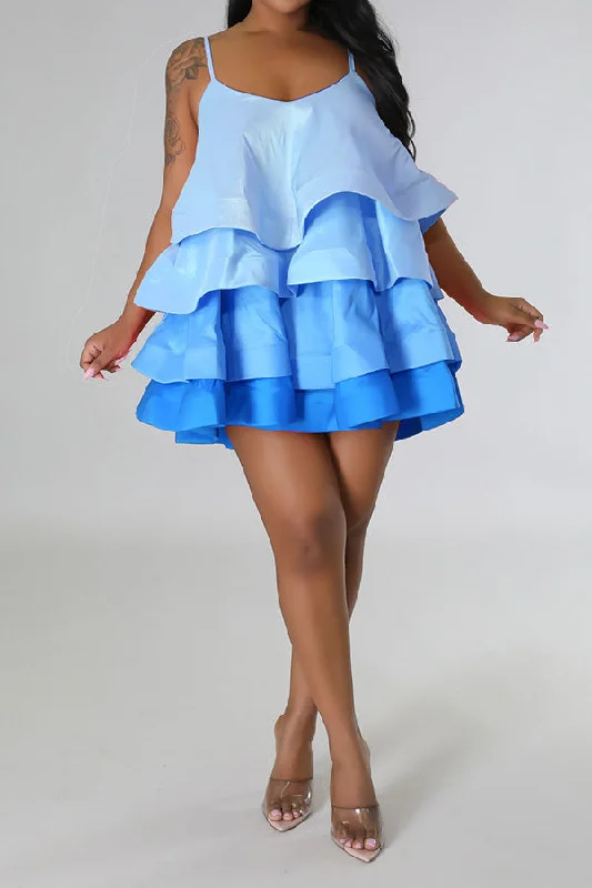 Gradient Undeniable Tiered Ruffle Mini Dress Chic Puff Sleeve Mini Dress