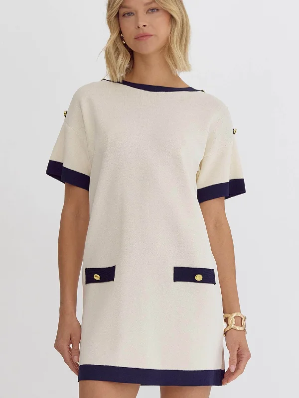 Classic Cream and Navy Round Neck Dress Tunics Gym athletic