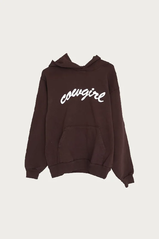 Script Hoodie - Brown Hoodie with Applique Textured Unique