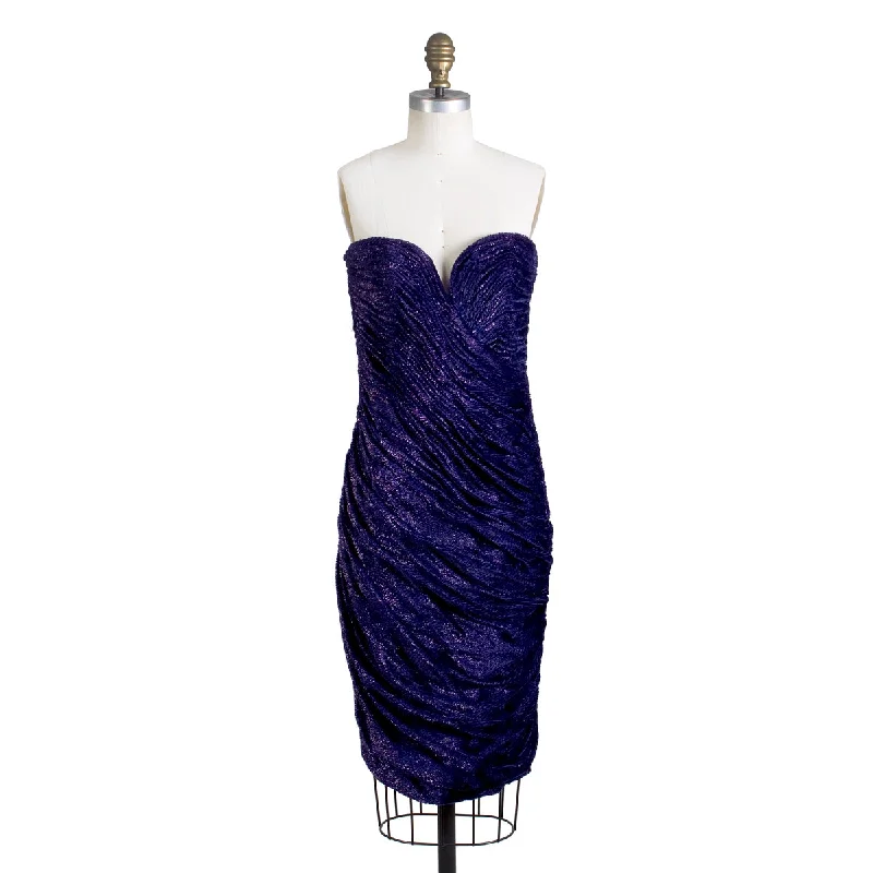 1980s Purple Strapless Draped Dress Tunics Exclusive limited